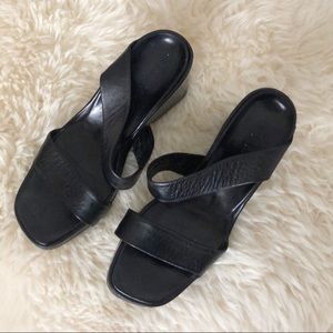 Jil Sander Black Leather Platform Slides Sandals